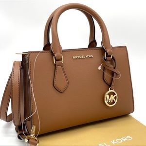 Michael Kors Small Shaeila Center Zip Satchel Crossbody Bag Brown